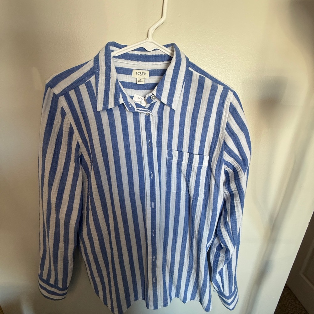 J. Crew Blue and White Striped Button-Up